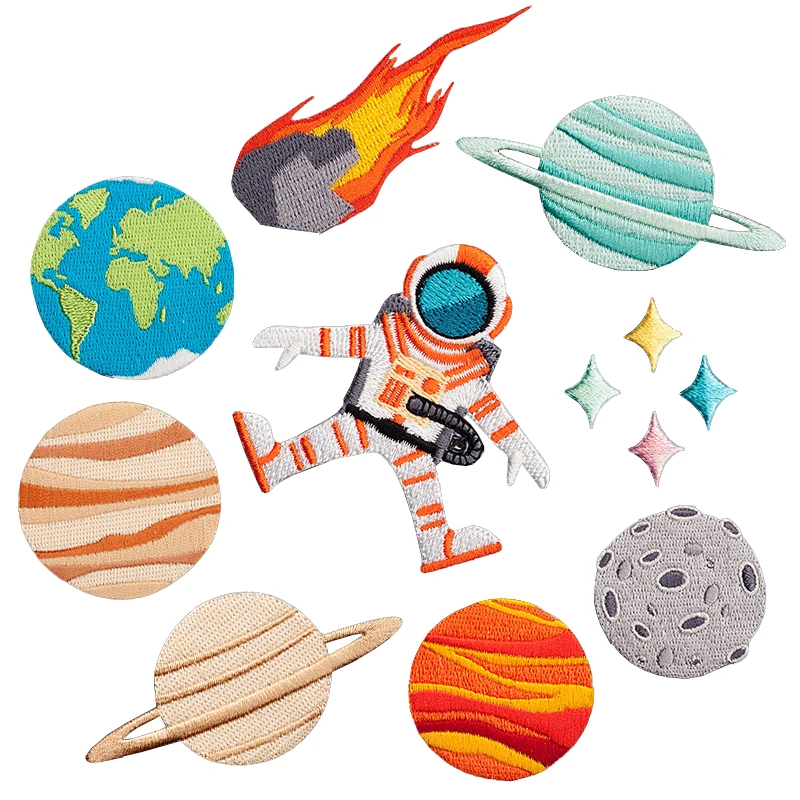 

IRON ON PATCH Embroidery Astronaut Journey To Space Patch Badges Cosmos Star Series Patch Applique DIY For Cothes Cap Hat PATCH