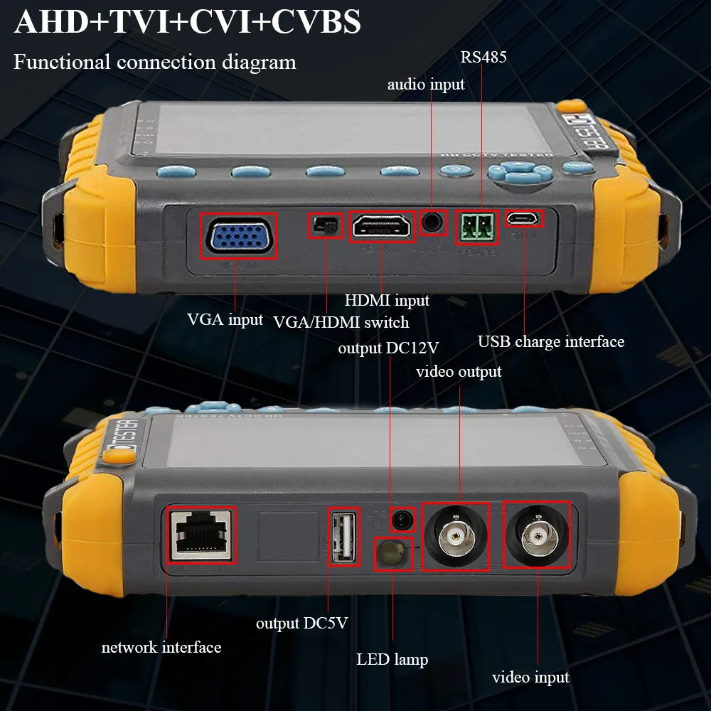 5 дюймовый тестер системы скрытого видеонаблюдения AHD TVI CVI коаксиальный HD видео монитор тест er аналоговый видео Тест UTP кабель тест VGA/HDMI вход DC12V Выход