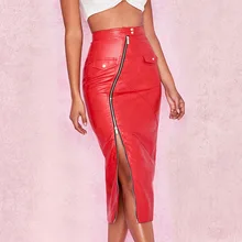 Горячая Распродажа, юбка-пачка Faldas Mujer, макси, Женская юбка,, юбки на молнии, Поддельные карманы, неправильная кожаная женская одежда