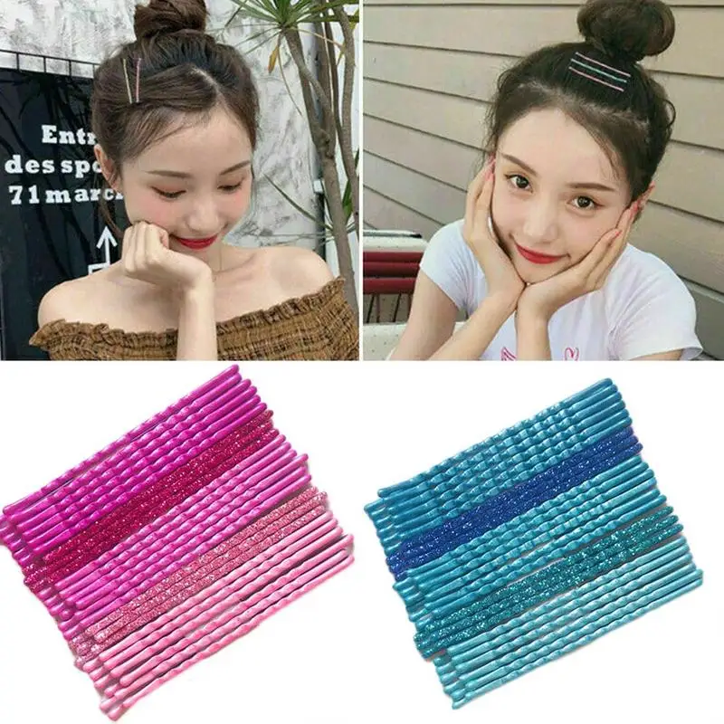 

24pcs/1set Glitter Clip Gradient Rainbow Candy Color Hairpin Soild Cool Girl Paint Wave Clip Metal Side Clip Hair Barrettes