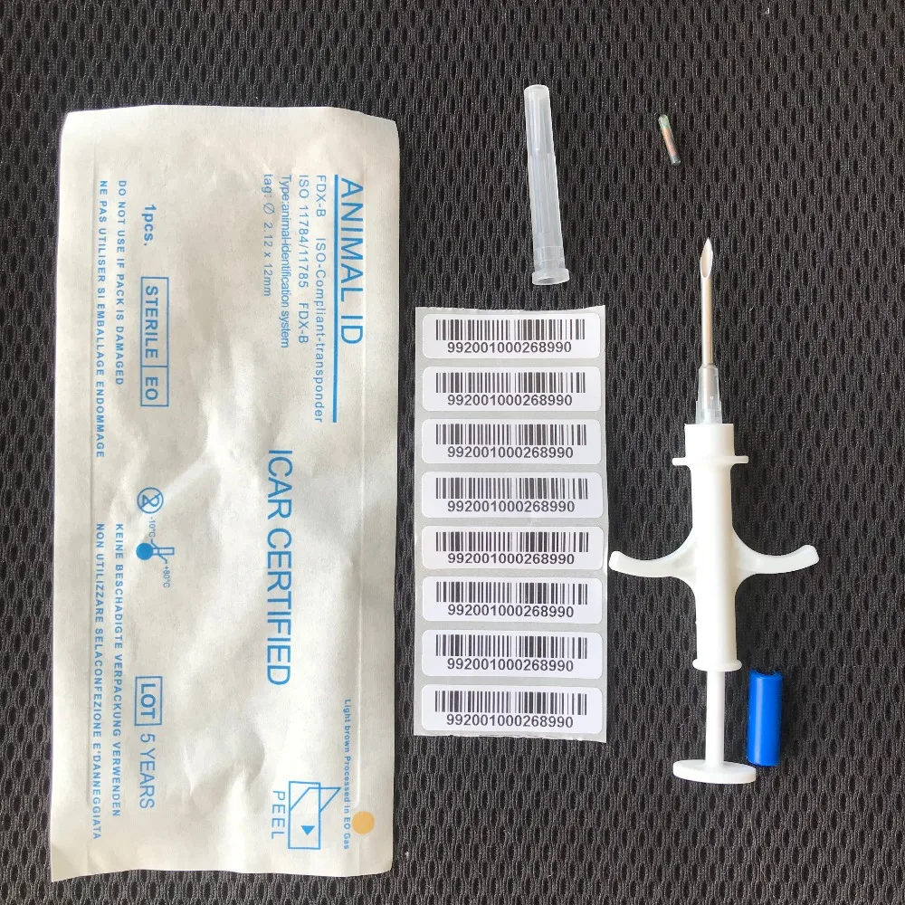 

200PCS 2.12*12mm FDX-B ISO11784/785 RFID Injector Pet Glass Tag Microchip Syringe for Pig Cow Cattle Horse Dog Fish animal chip