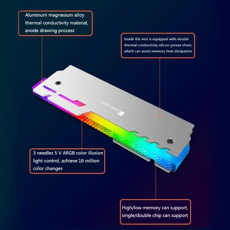 NC-3 охладитель памяти светящийся охлаждающий жилет RGB красочные изменения света автоматически Алюминиевый радиатор рабочего стола теплоотвод ОЗУ