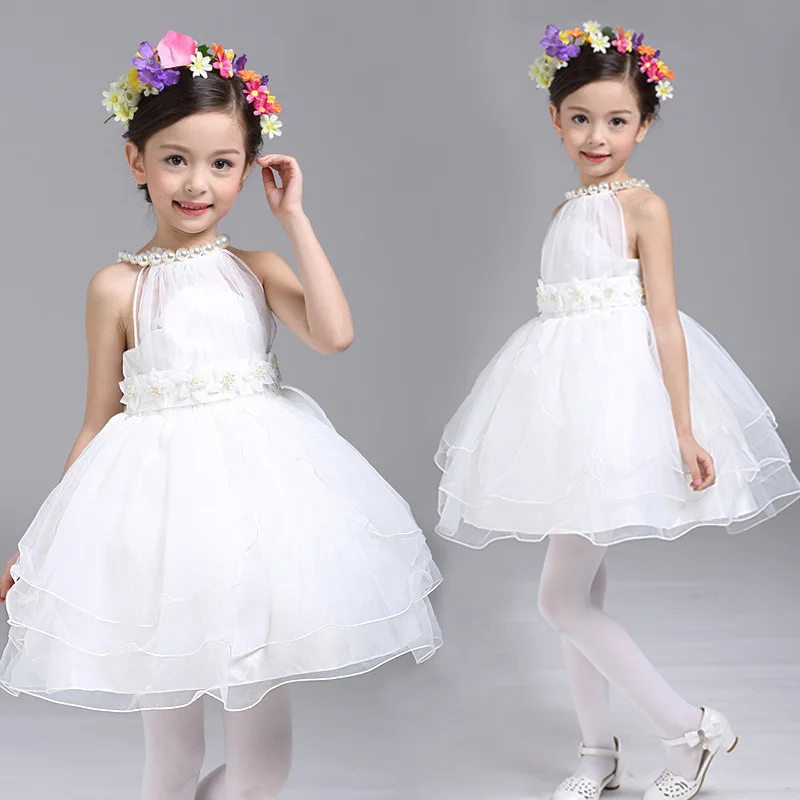 

High-grade summer White Wedding Flower Girl Dresses Kids Baby Princess Ball Gown Pageant Party Dress Children Costume clothes