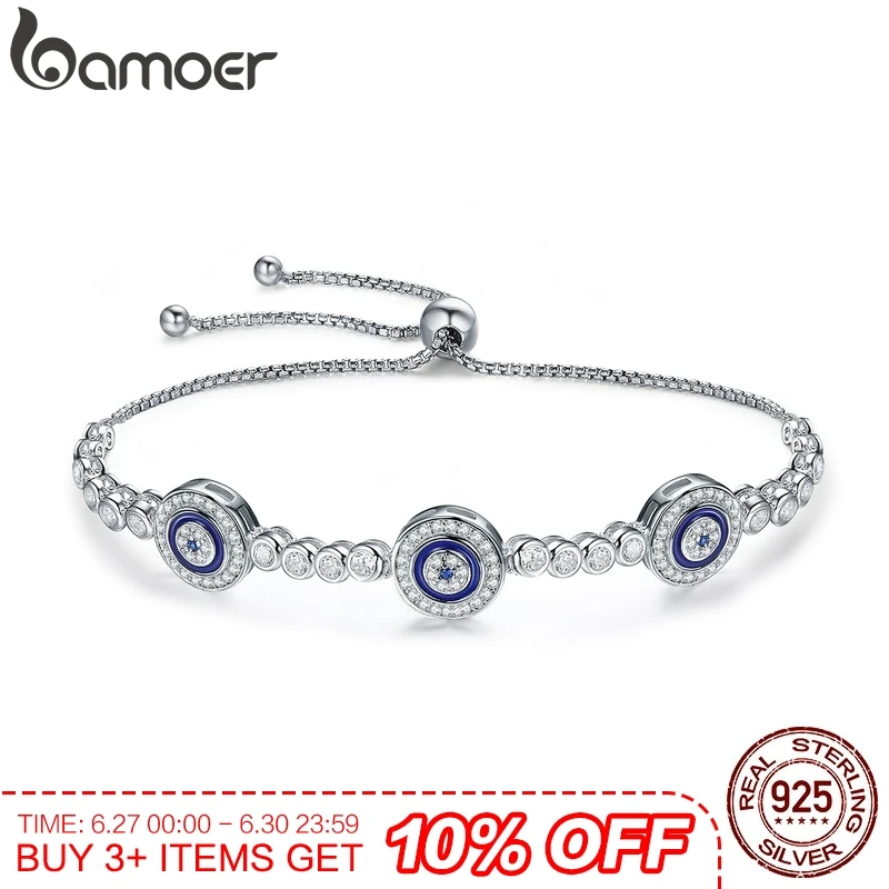 BAMOER جديد وصول حقيقية 925 الاسترليني الفضة الفاخرة جولة الأزرق عيون واضح مكعب الزركون كريستال سوار للتنس مجوهرات SCB002