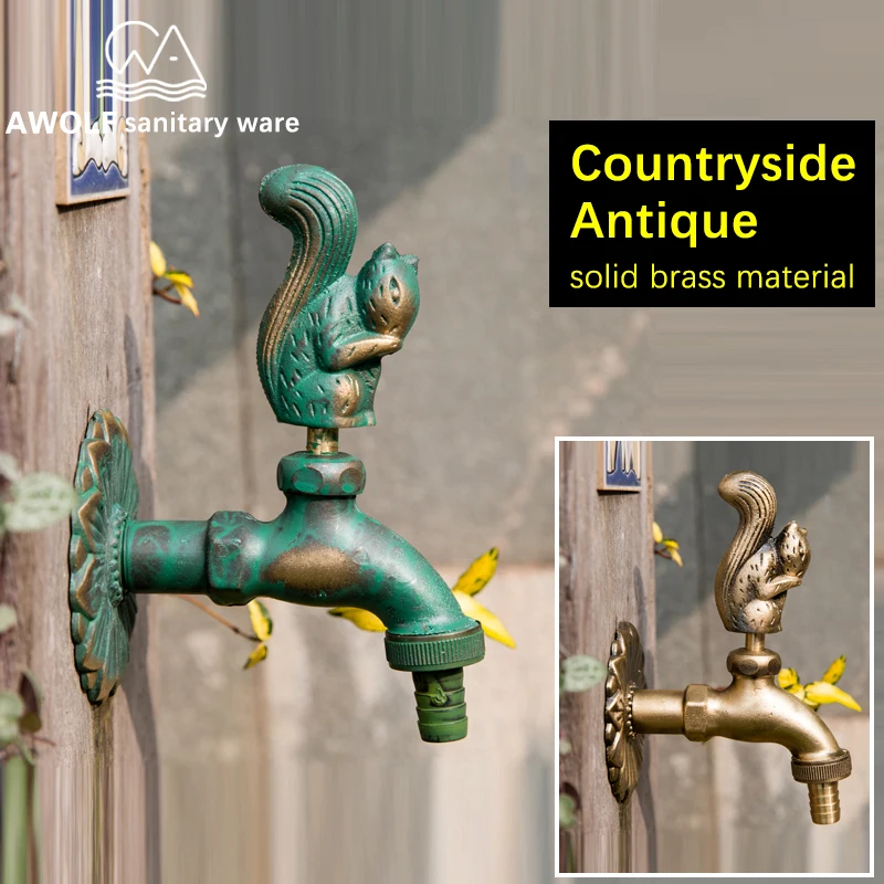 

Mop Pool Faucet Outdoor Art Antique Garden Faucet Countryside Animal Shape Washing Machine Cold Water Tap Wall Mounted AF6140