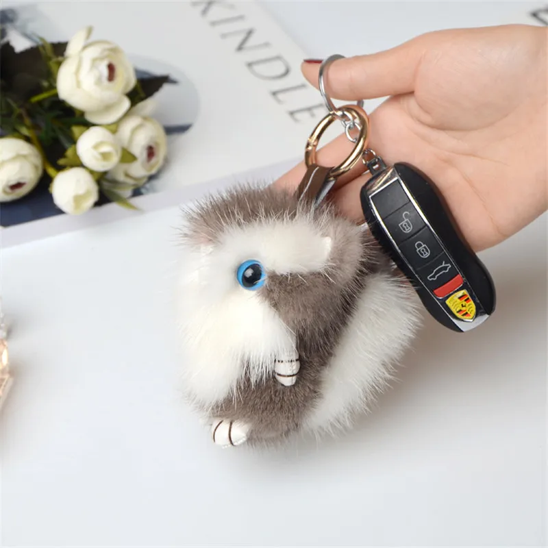 

2018 Pom pom Keychain Fashion Leather Mink Fur Key Chain Car Keychain Hamster Natural Charming Mink Pendant Monsters