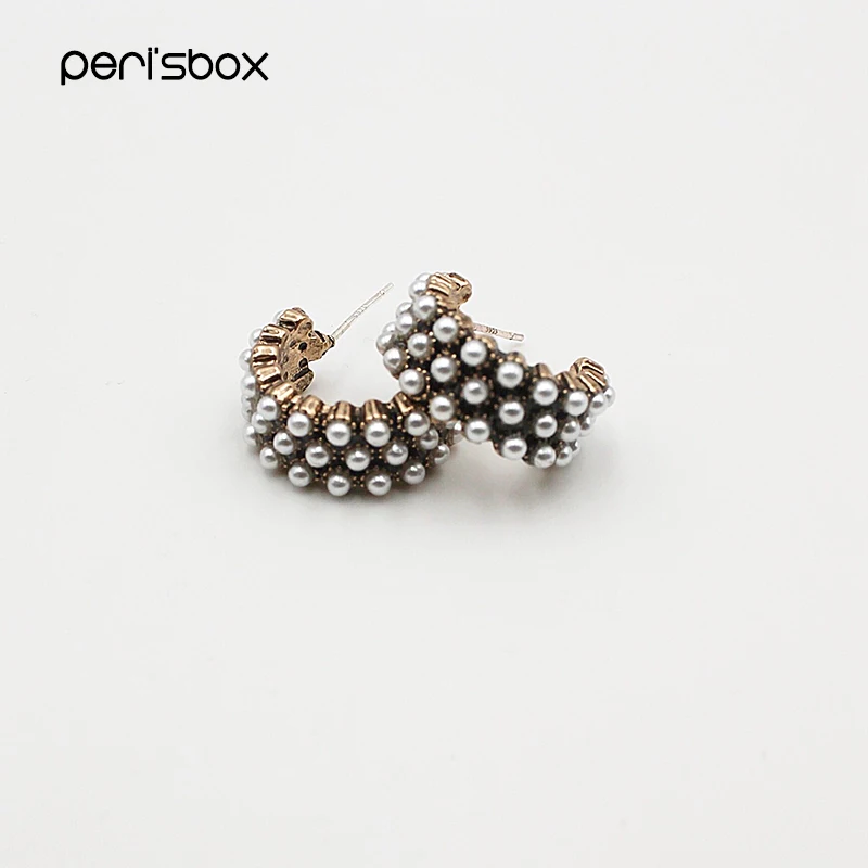

Peri'sbox Antique Gold Color Open Small Hoop Earrings for Women Vinatge Multi Pearls Earrings Wedding Party Earrings Brincos