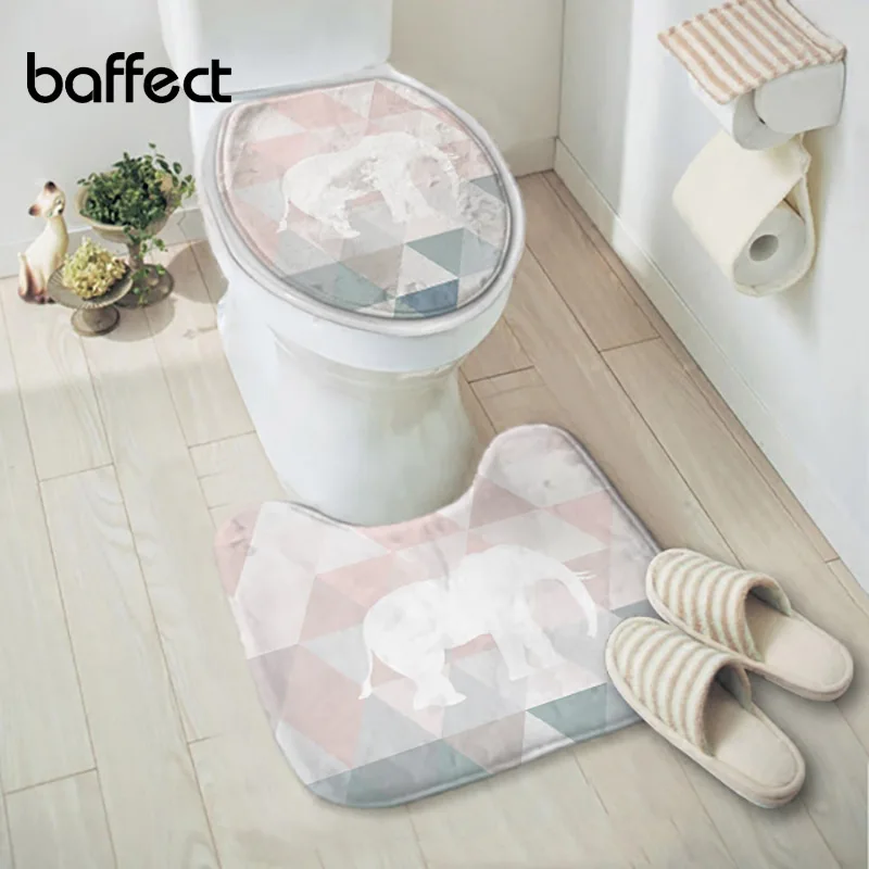 

3pcs/set Flannel Print Elk Non Slip Toilet Bathroom Pad Floor Mat Rug Carpet Absorbent Pedestal Rug Lid Toilet Cover Bath Mat