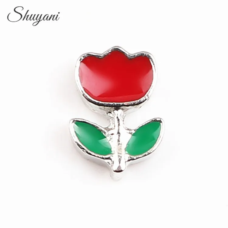 20pcs/lot Wholesale Enamel Plant Charms Rose Flower Charm for Floating