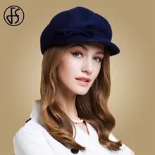 FS женский берет из шерсти, темно-синяя однотонная шляпа с бантом,, зимние элегантные фетровые шапки для женщин, женские шапки