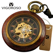 Роскошный античный деревянный и медный корпус Скелет ручной обмотки Механические карманные часы брелок цепочка подвеска для мужчин и женщин винтажный Ретро подарок