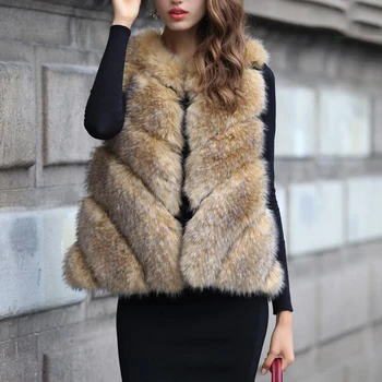 

2017 Winter New High quality Artificial Fur Vest Luxury Faux Raccoon Dog Fur Warm Coat Vests Women's fur Coats Jacket Gile PC123