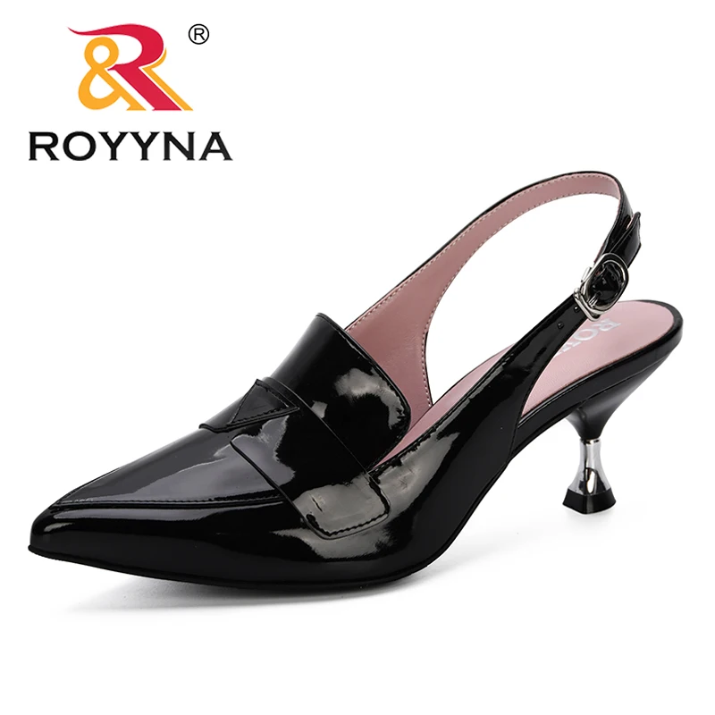 

ROYYNA 2019 Summer New Hollow Coarse Sandals Women High-heeled Pointed Pumps Shoes Feminimo Work Shoes Women Sexy Wedding Shoes