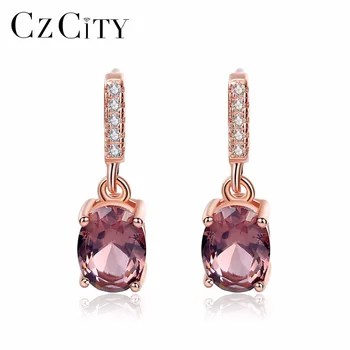 

CZCITY 925 Sterling Silver Earrings Created Nano Morganite Gemstone Drop Earrings for Women Fine Jewelry Brinco Argola SE0118