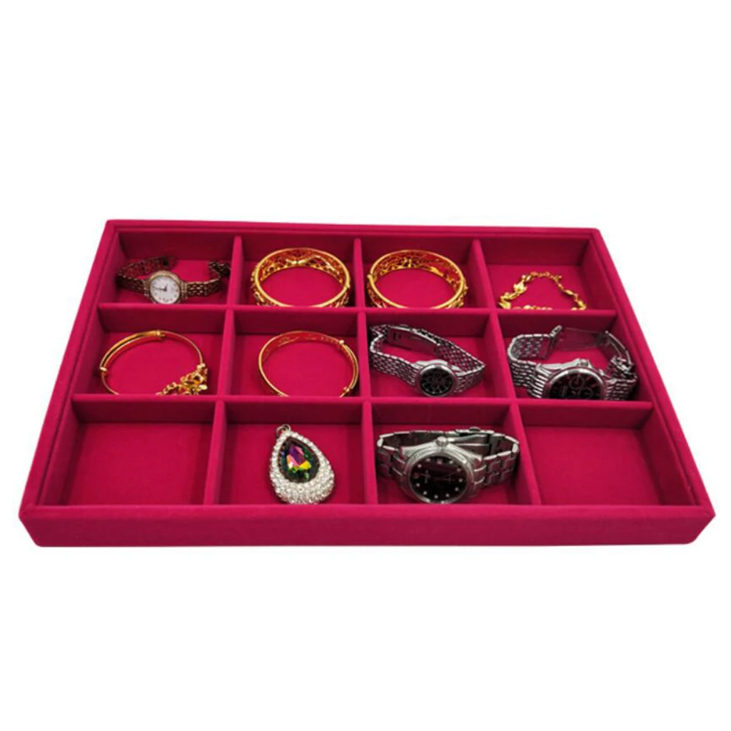  Rose Pink Velvet Jewelry Display Organizer Box Tray Showcase For Pendant Earring Necklace 12/24/30 Grids