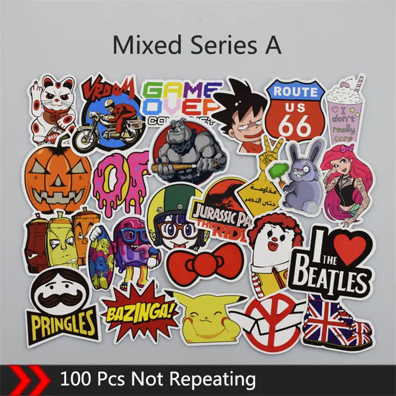 

100 Pcs/Pack Mixed Stickers Cartoon Trend Waterproof Graffiti Sticker Skateboard Guitar Helmet Car DIY Wallpaper Decal Stickers