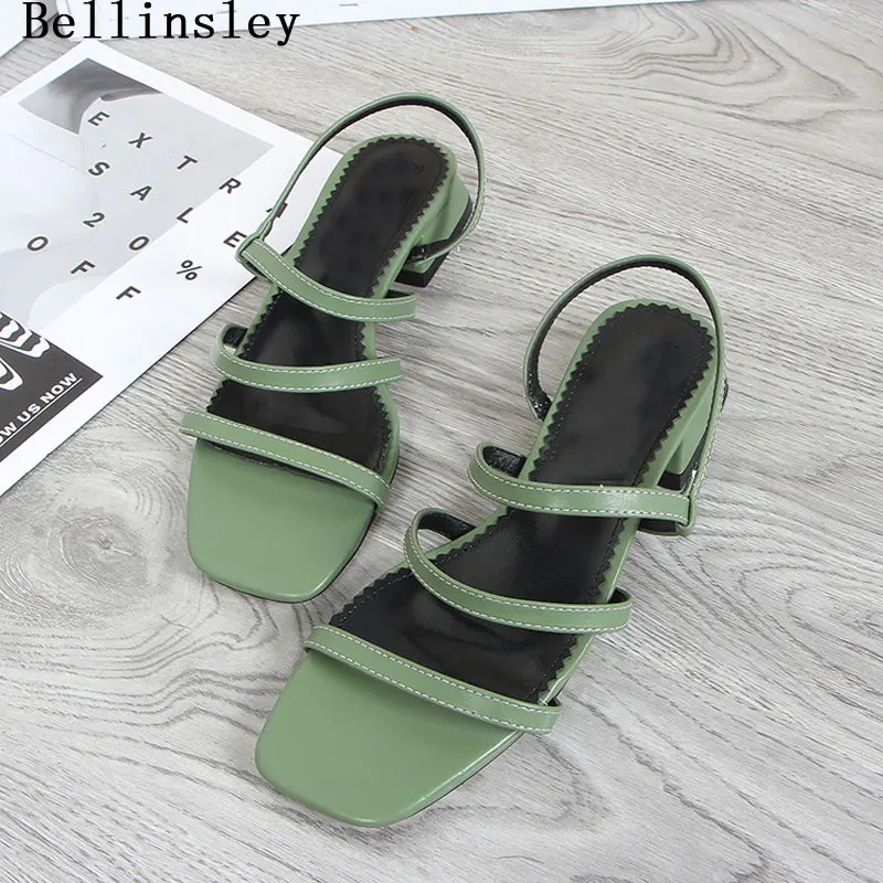 

2019 Summer Women's Shoes Cross-strap thick Heels Gladiator Women Sandals Slippers Leisure Female Chaussure Sandalias Green