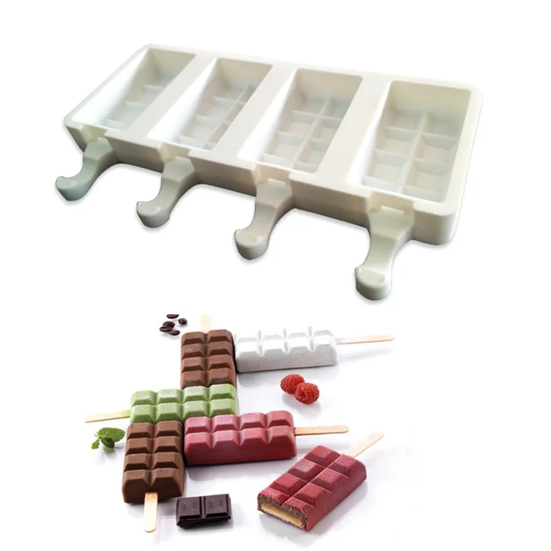 Silicone Square Freezer Ice Cream Maker Popsicle Ice Pops Cream Tray Cube Mold Tool Bar Form