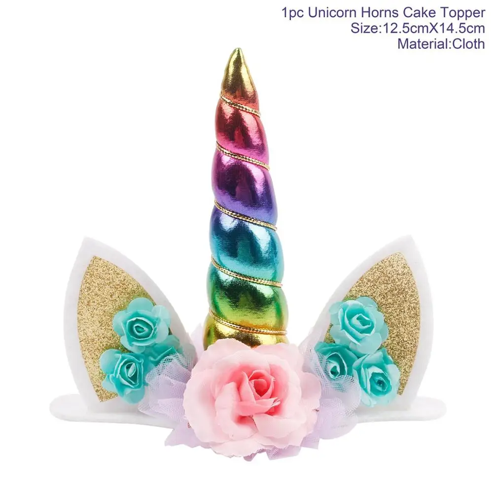 PATIMATE Unicorn Horn Cake Topper Kids Birthday Party Suppies Cake Decorating Tools Unicorn Party Cake Flags Decoration - Цвет: 01