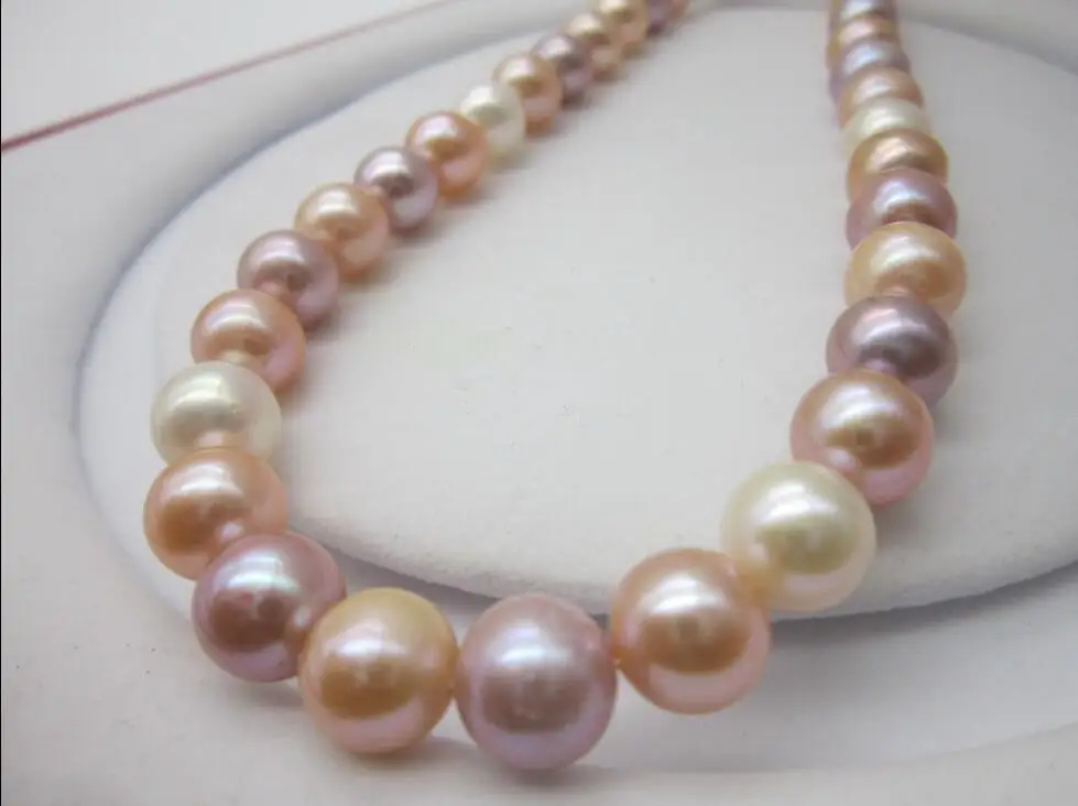 

AAA 9-10 MM white purple pink SOUTH SEA Multicolor PEARL NECKLACE 18" 925silver