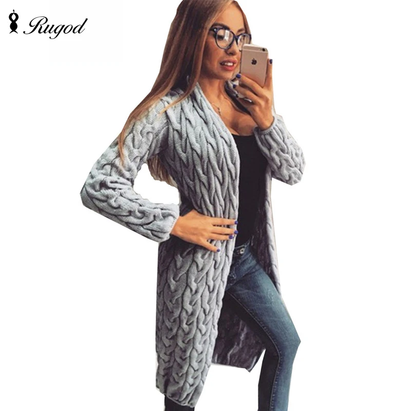 Prix RUGOD 2018 printemps automne tricoté pull au Crochet pour les femmes longue robe Cardigan torsadé femme point ouvert Cardigan manteau femmes