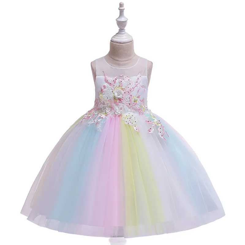 Свадебные платья для девочек, цветастое Сетчатое платье-пачка с бантом, праздничное платье принцессы для девочек-подростков официальная одежда для маленьких девочек, L5137 - Цвет: flesh pink