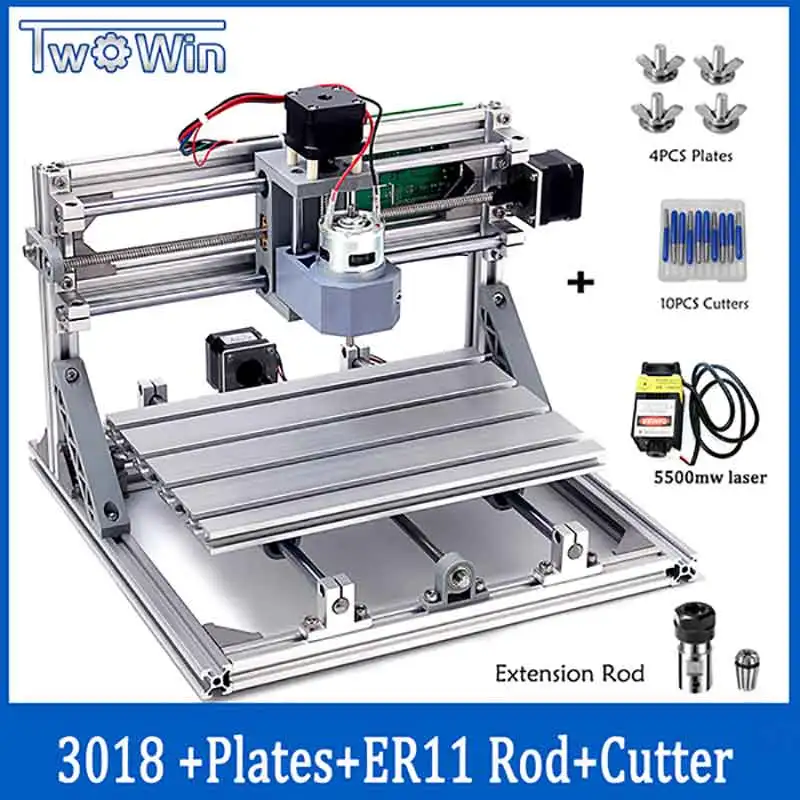 Деревянный маршрутизатор DIY Мини гравировальный станок CNC3018 с ER11 лазерная гравировка Pcb ПВХ фрезерный станок, cnc 3018 лучшие игрушки - Цвет: 5500mw laser