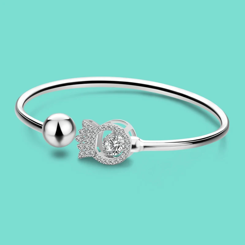 

100% S925 Sterling Silver Bracelet for Women Shining Zircon Inlay Crown Pendant Solid Silver Open Bracelet Female Party Jewelry