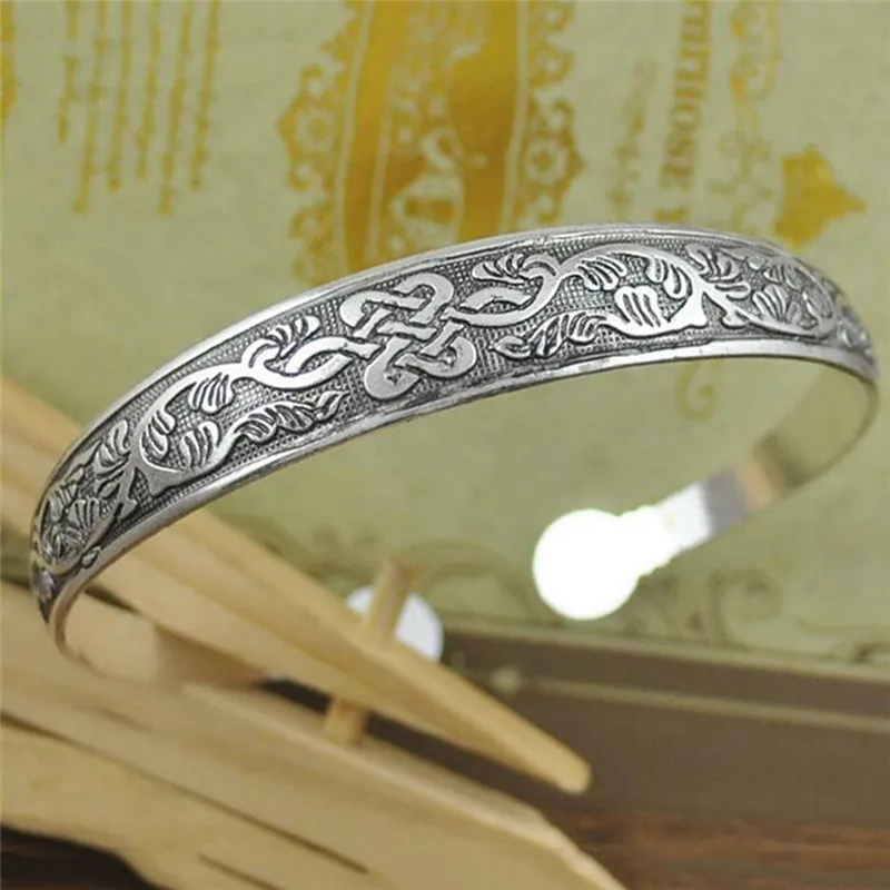 

10 Patterns Ethnic Antiqued Tibetan Silver Carved Totem Bangle Tibet Mantras Amulets Open Cuff Bracelet For Women Gift