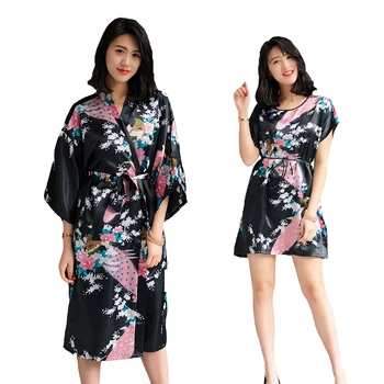 

Bride Bridesmaid Wedding Robe Set Sexy 2PCS Sleepwear Lady Floral Peacock Kimono Bathrobe Rayon Summer NEW Casual Nightwear