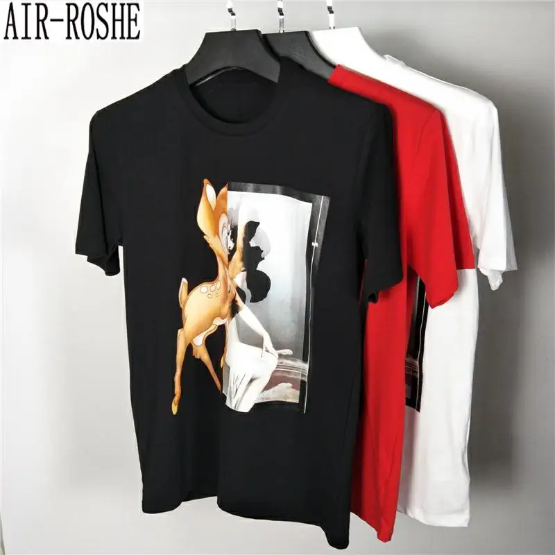 

2019 spring new fashion arrival tees Bambi deer print tee t shirt for men black white color cotton Hip Hop Cotton Short