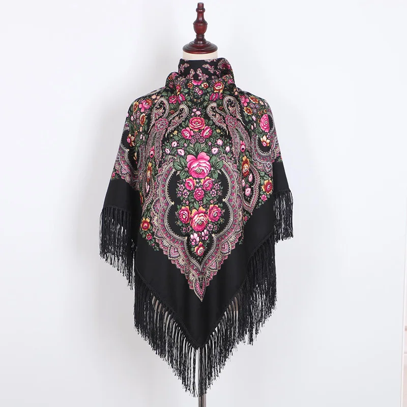 Luxury Printing Oversize Square Blankets Russian Women Wedding Scarf Retro Style Cotton Handkerchie
