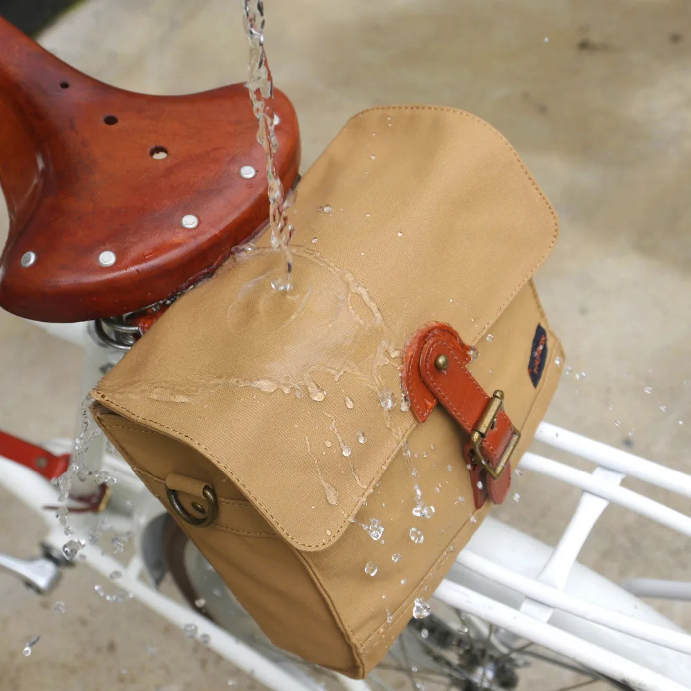 Excellent Tourbon Retro Bike Handlebar Bag Bicycle Front Basket Pannier Messenger Pouch Outdoor Cycling Accessory Waterproof Canvas Khaki 5