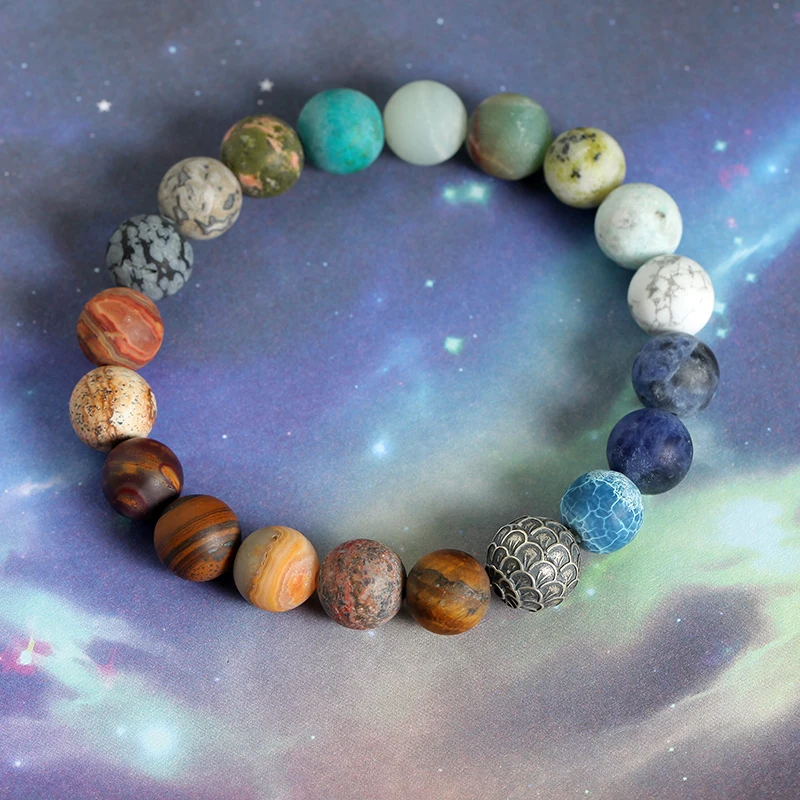 Mcllroy Natural Stone Beads Bracelet Bangle for Women Men Universe Space Planets Solar System Chakra Yoga Bracelets Jewelry gift