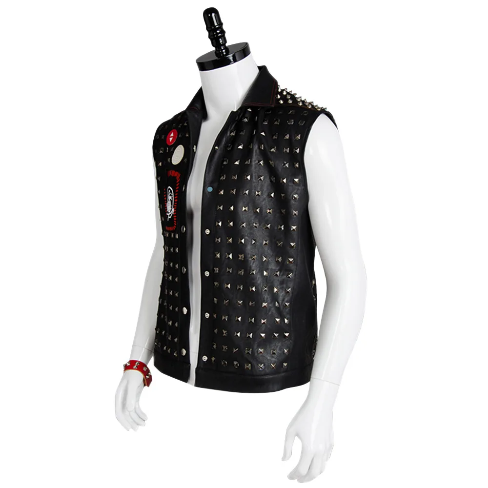 маска ренча из watch dogs 2 Watch Dogs Wrench Cosplay Vest Black Faux Leather Dedsec Rivet Vests Costume&Mask Badges|cosplay