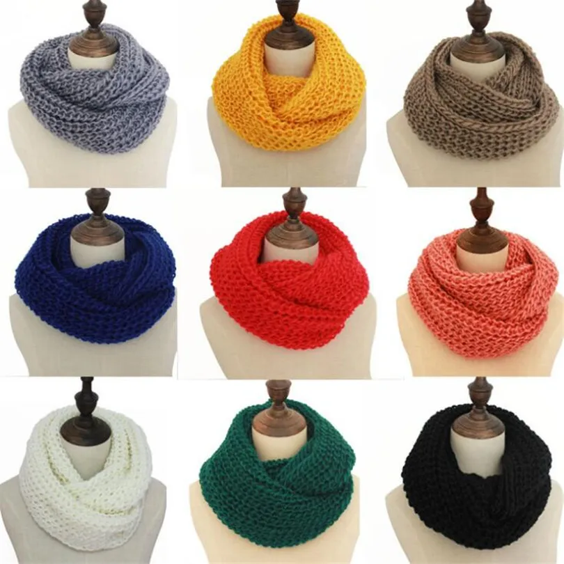 

2020 Female Scarves Fashion Women Scarf Solid Autumn Crochet Blend Wrap Ring Long Shawl Warm Winter knitted Circle Snood Ring