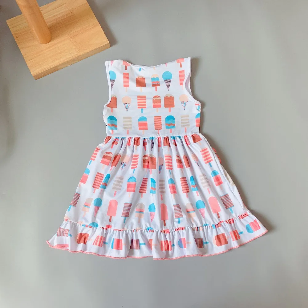 New style Summer white popsicle ruffle trim Baby Girls Dress new year costume