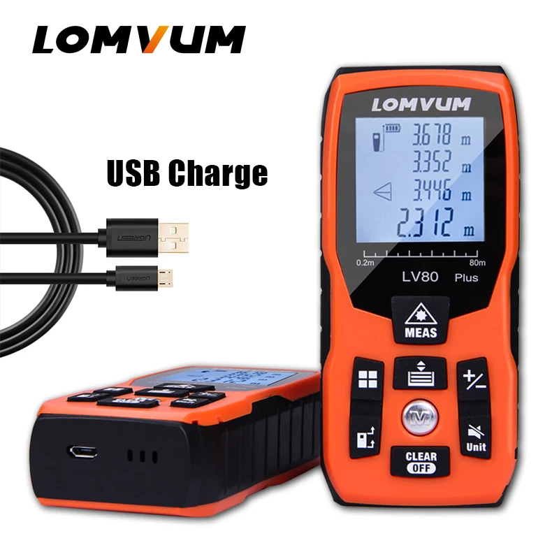 

LOMVUM New USB Charge Voice Boardcoast Laser Rangefinders Digital Laser Distance Meter Calculation Distance Measurer