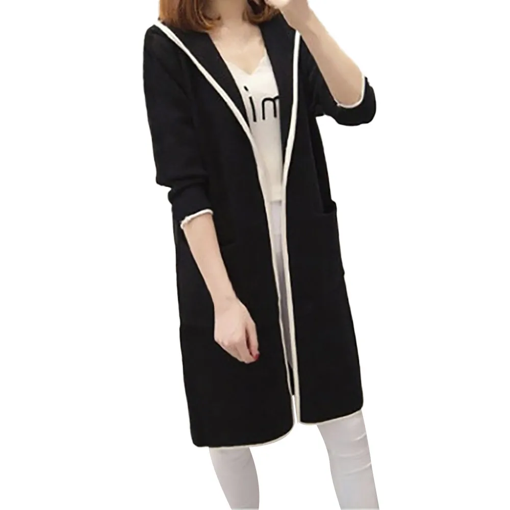 

High Quality New Fashion Womens Winter Loose Hooded Wild Elegant Windbreaker Sweater Coat Cardigan Drop Shipping