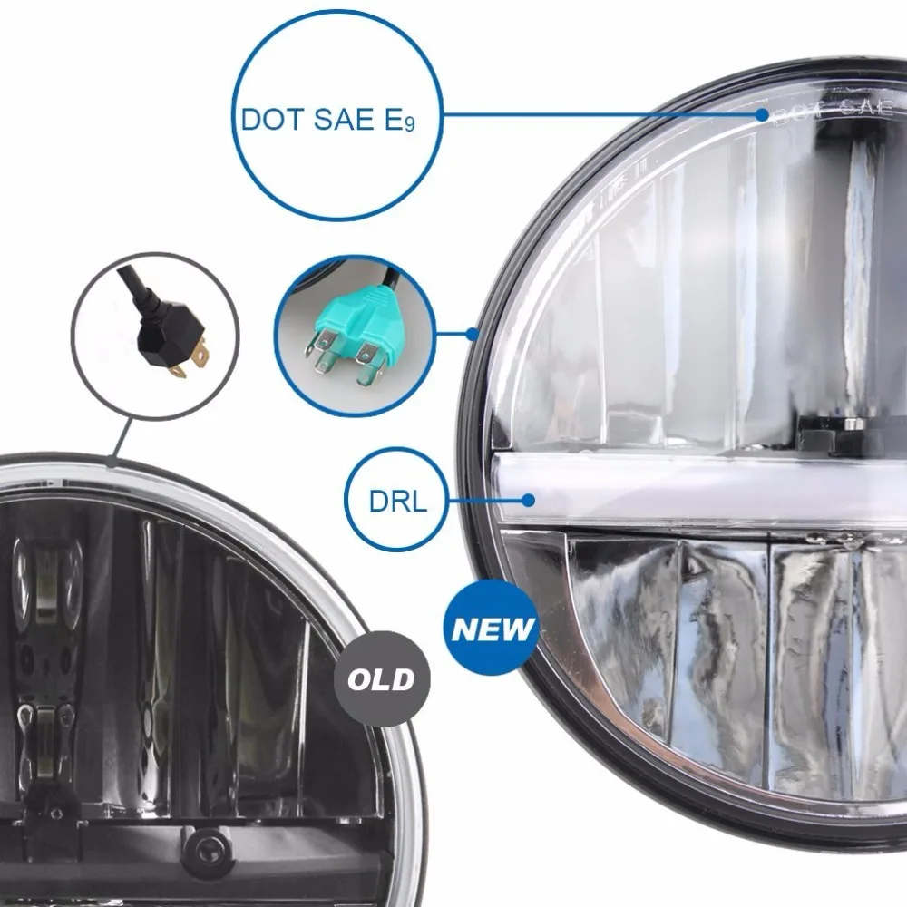 US $99.00 2PCS 7 inch Headlight Round 30W LED 6000K White HiLow Beam Headlights Lamps 1030V For Jeep Wrangler TJ For Hummer H1 H2