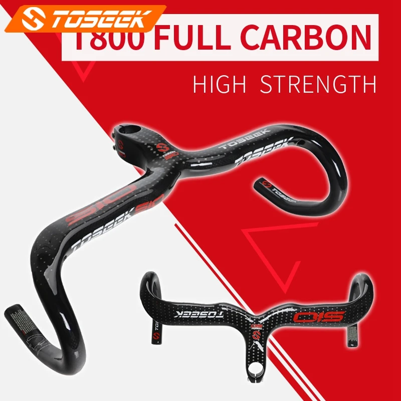 

TOSEEK 510 Glossy Full 3K Carbon Fibre Bent Bar Road Bicycles Integrated Handlebar With Stem Front Fork Diameter 28.6mm
