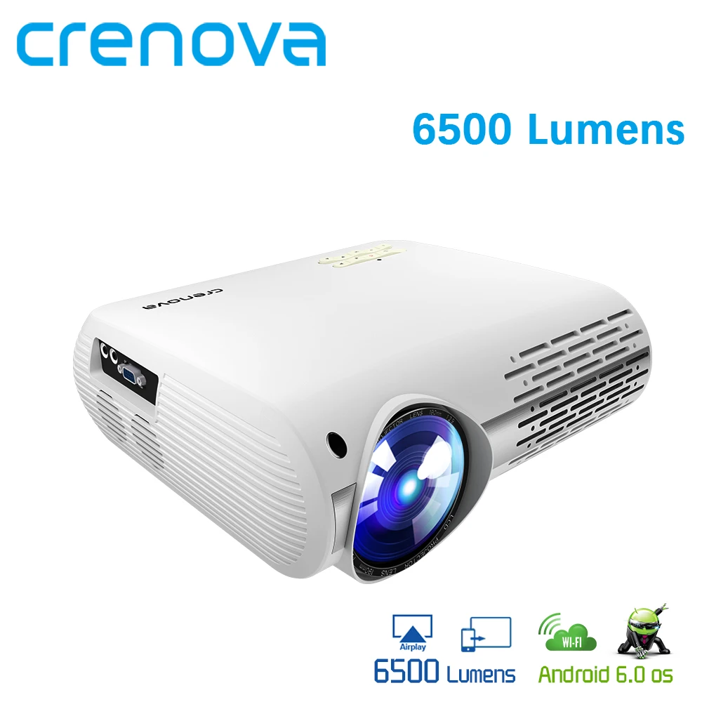 CRENOVA Best Quality 6500 Lumens Android Projector With WIFI Bluetooth Home Theater System Movie Video Projector Proyector