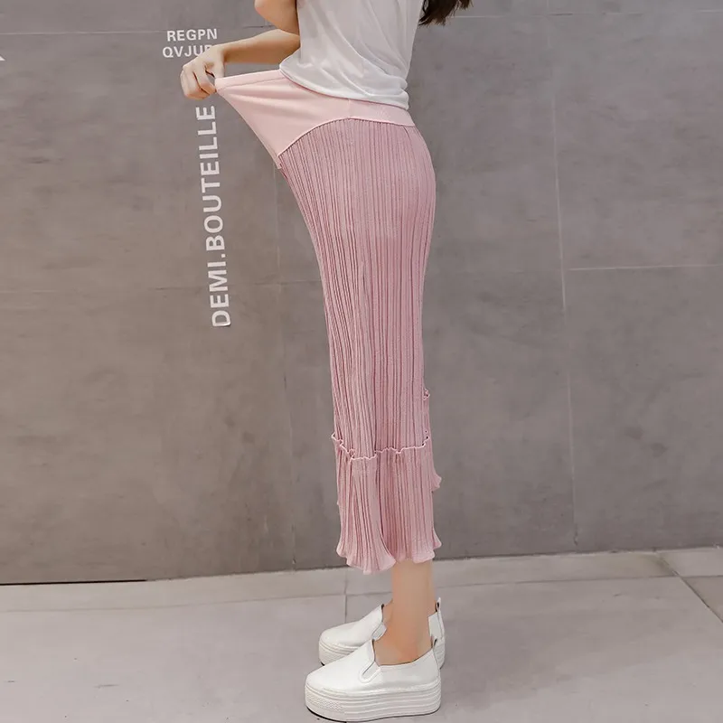 Korean version of chiffon wide leg pants pleated nine points wide leg pants loose casual pants pleated stomach lift pants - Цвет: fen