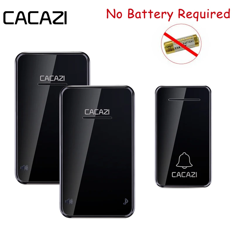 

CACAZI Self-powered Waterproof Wireless Doorbell No Battery LED Light 200M Home Cordless Bell EU Plug 1 Button 1/2/3 Receivers