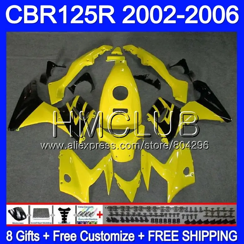 

Body+Tank For HONDA 125CC Yellow black CBR125RR CBR125R 02 03 04 05 06 75HM22 CBR-125R CBR 125R 2002 2003 2004 2005 2006 Fairing