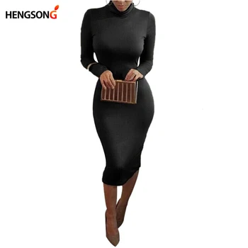 Women's Sexy Slim Fashion Europe Style High Neck Clubwear Night Wear Bodycon Dresses 8 Colors KH950173