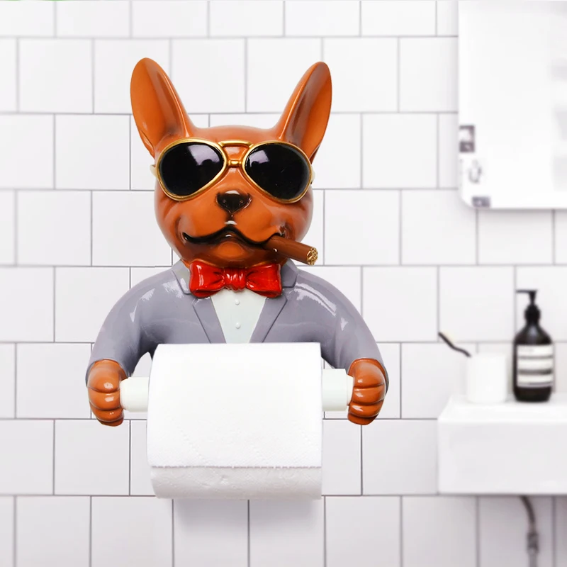 

Decorative Roll Paper Holder Wall Hanging Tissue Box Kitchen Bathroom Animal Red Cool Bull Dog Toilet Paper Tissue Canister