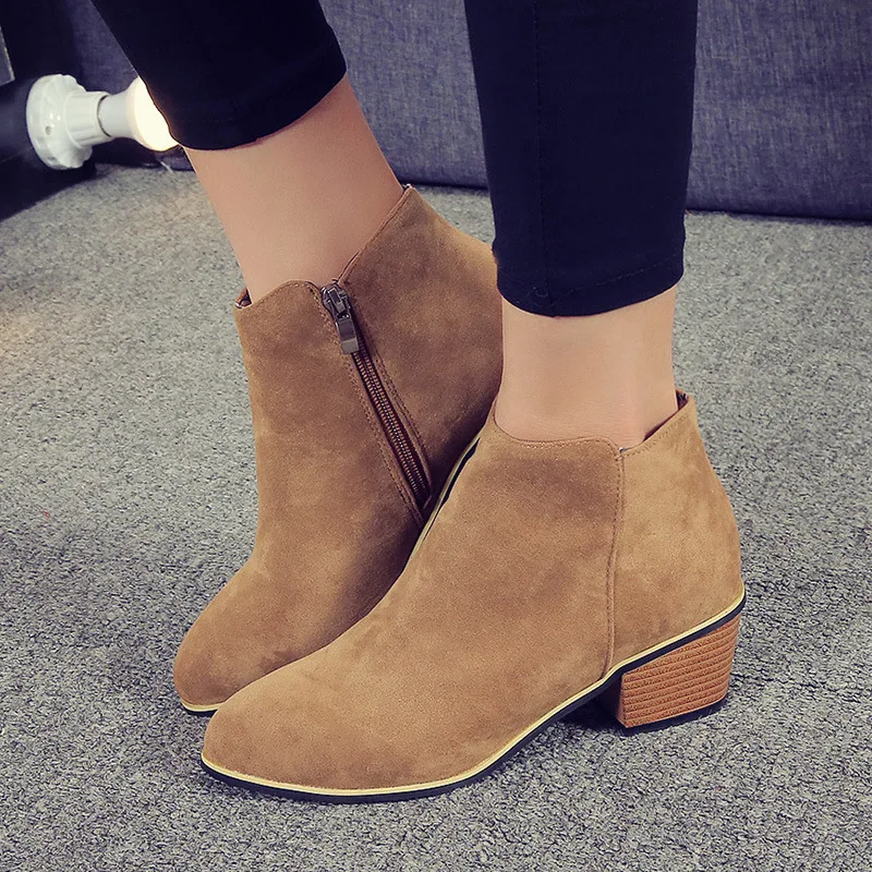 

Женские замшевые ботинки, винтажные Ботильоны на молнии сбоку, Осень-зима 2021