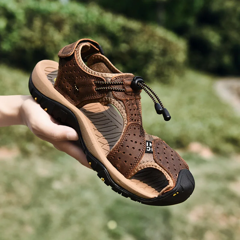 

Sandalia Male Casual Flip Flops Sandals Sandalia Shoes Hiking Leather Men Professional Summer Bicycle Shoes Slippers Outdoor