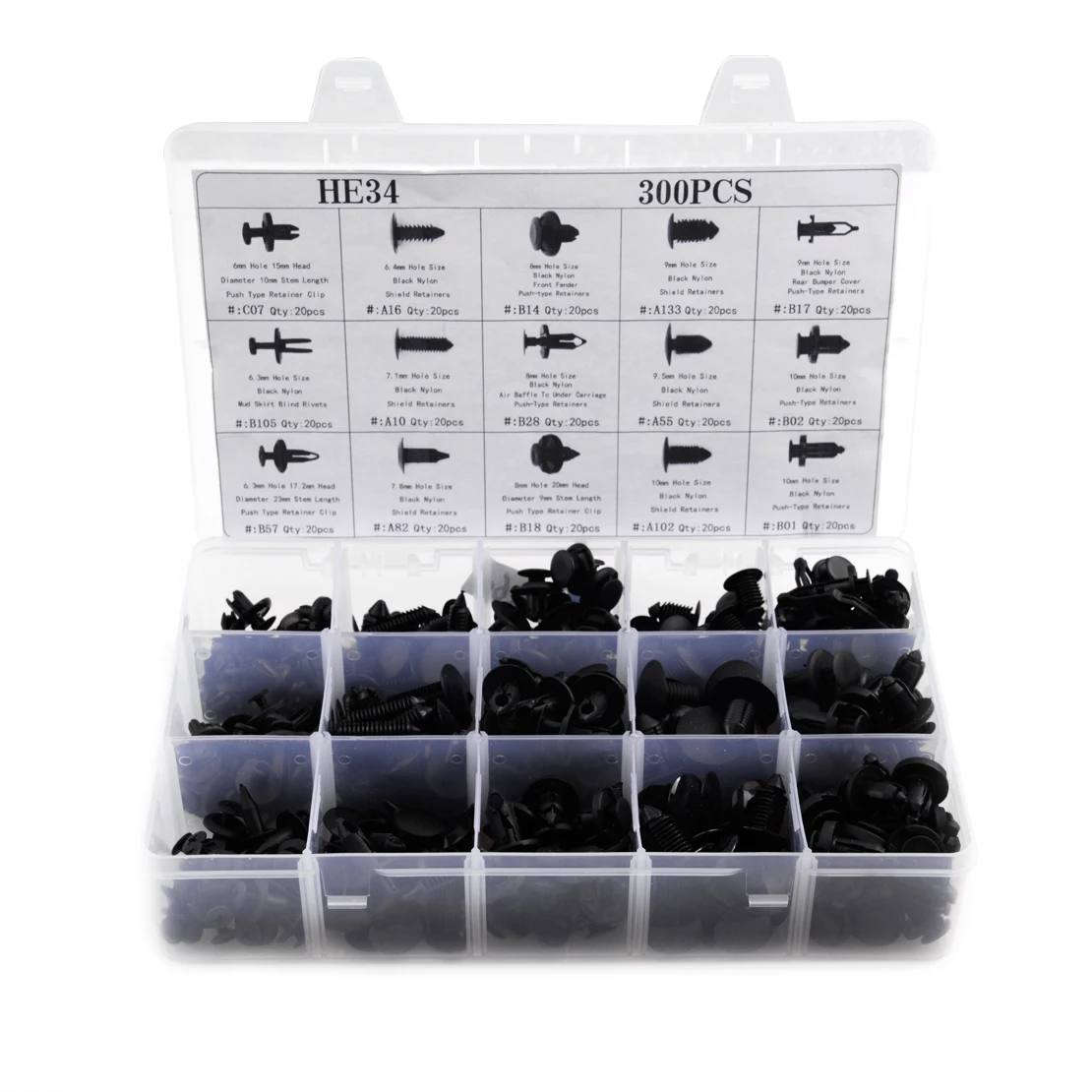 DWCX 300Pcs Car Nylon Black 15 Sizes Body Rivets Push Pin Moulding Clip